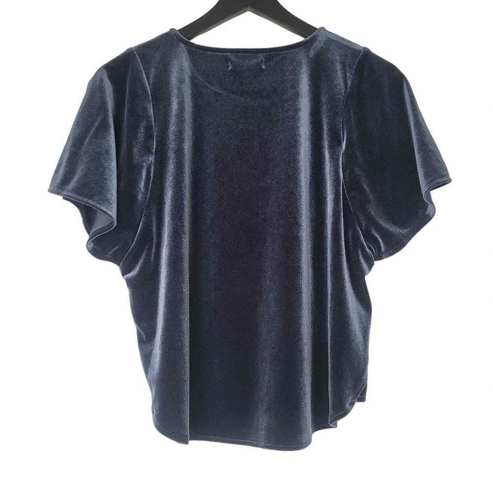Madewell Velour Top S Blue Flutter Sleeve Crew Neck Whimsigoth‎ Fairy Boho